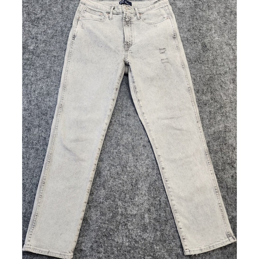 Gap Womens Light Gray Denim Distressed High Rise Straight Jeans 5-Pocket